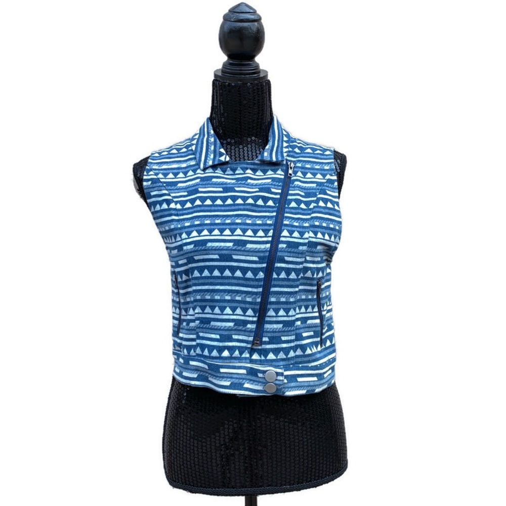 Kiwi Tucker LF Asymmetrical Aztec Moto Zip Denim Vest NWT Small